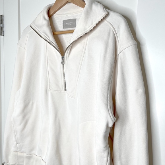 Everlane Half Zip Sweatshirt in Cream - Picture 2 of 9